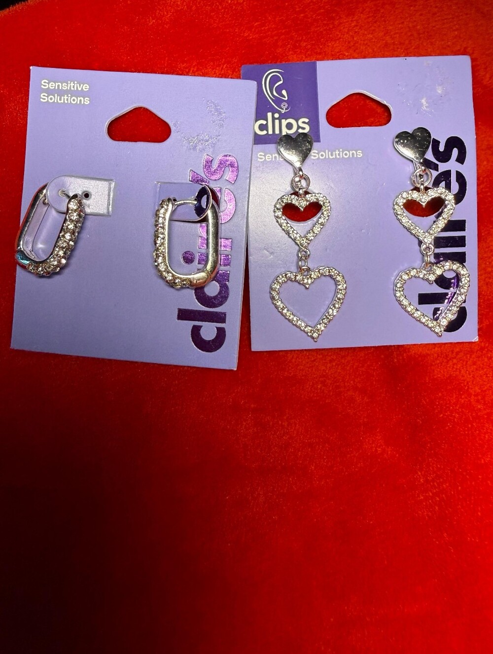 Claire's Silver Rhinestone Double Heart Drop Earrings